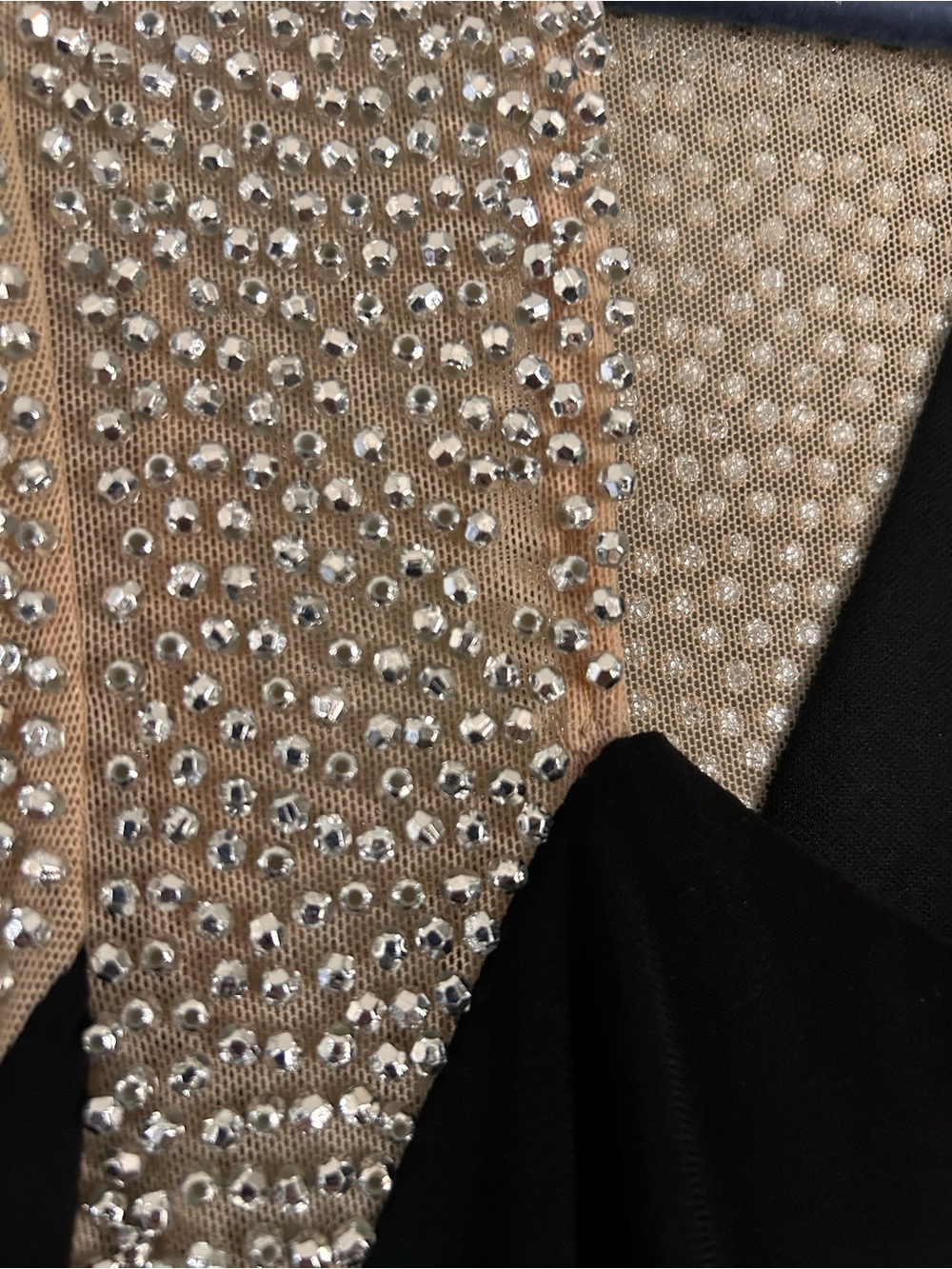 Caviar Beaded Mesh Panel Long Sleeve Contrast Matte Jersey Square Neck Sheath 12